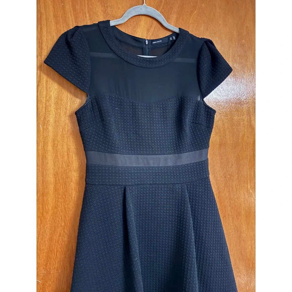Karen Millen Black Textured Mesh Panel Fit & Flare Dress DS171 US 8
